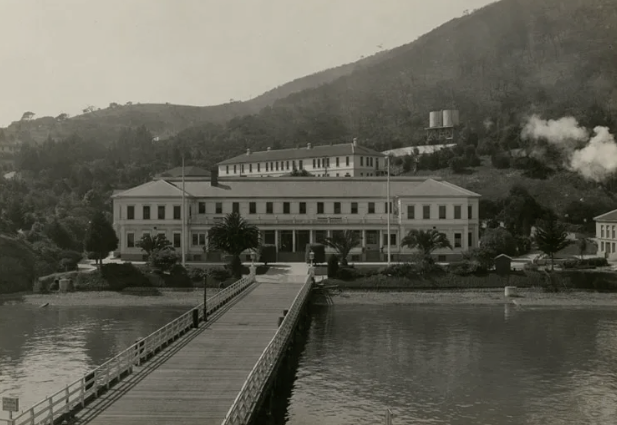 A photo of the building on Angel Island formerly used as an Immigration station