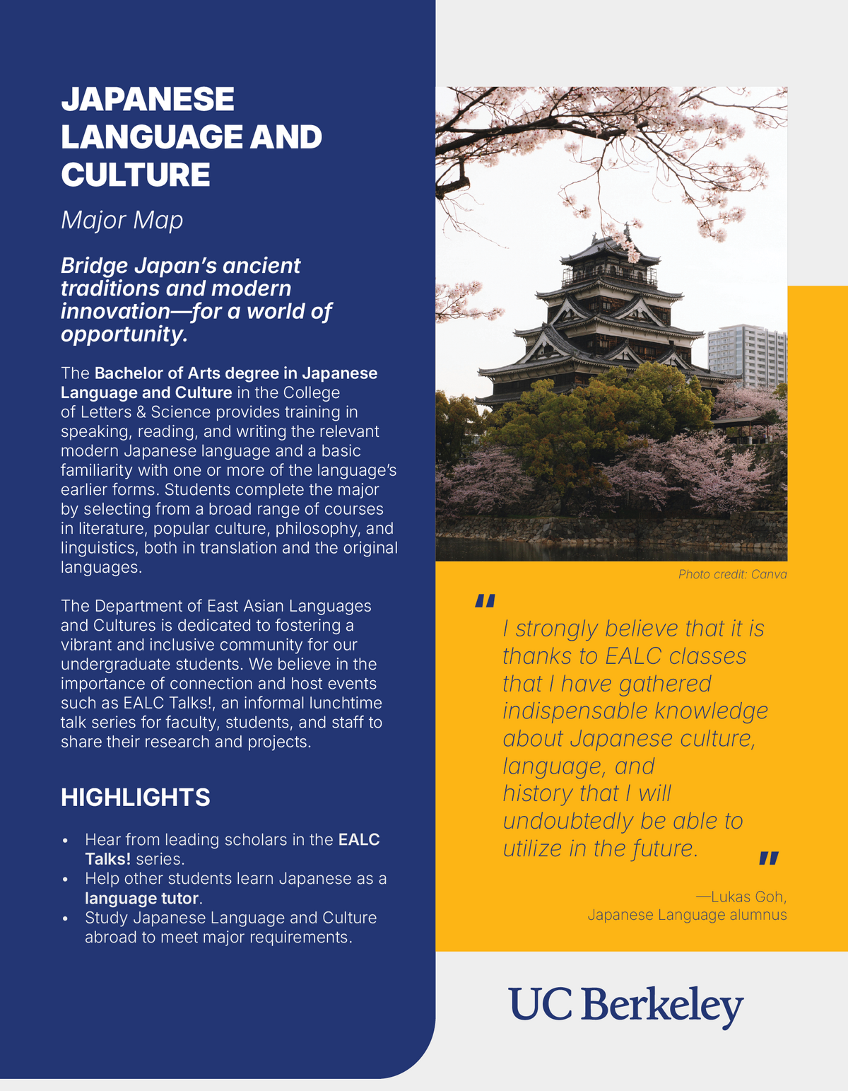 Link to download the Japanese Language and Culture major map print version.
