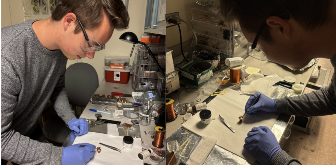 Students working with metal in a lab